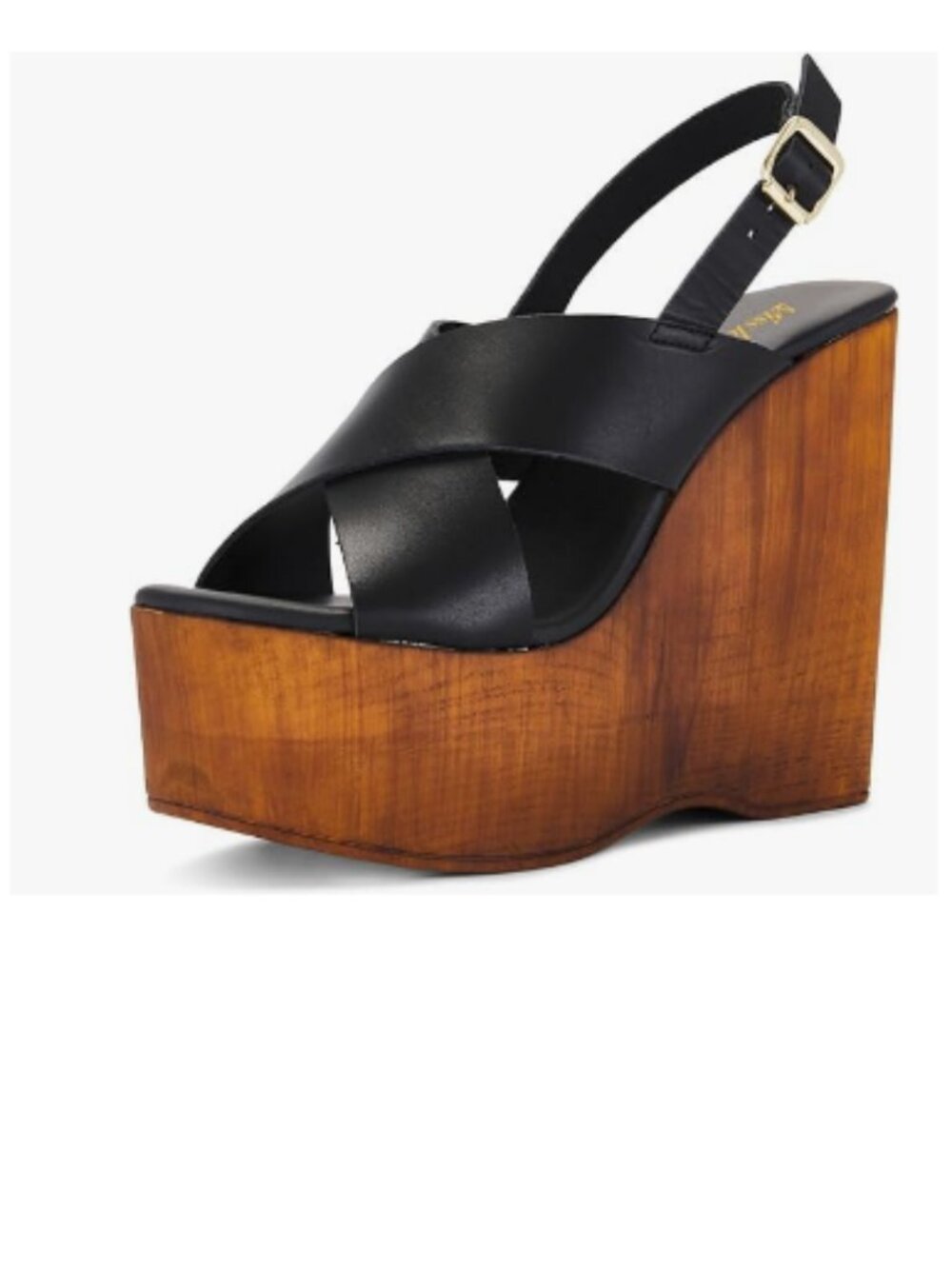 miss left Black Crisscross Strap Open Toe Slingback Adjustable Buckle Sandals